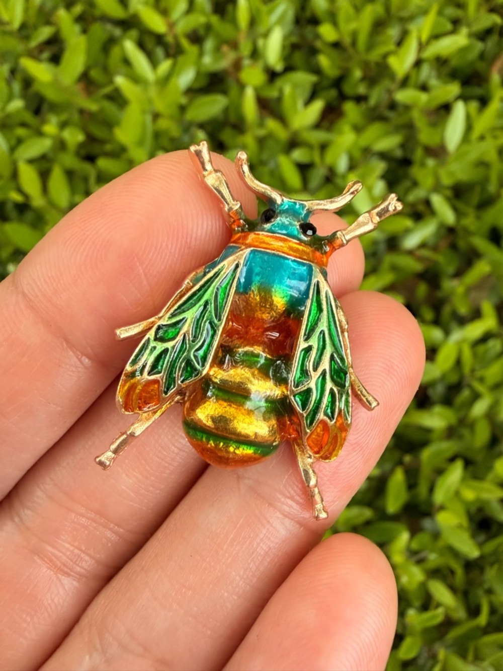 Colorful Beetle Enamel Brooch - Green, Teal, Amber - Picture 3 of 5